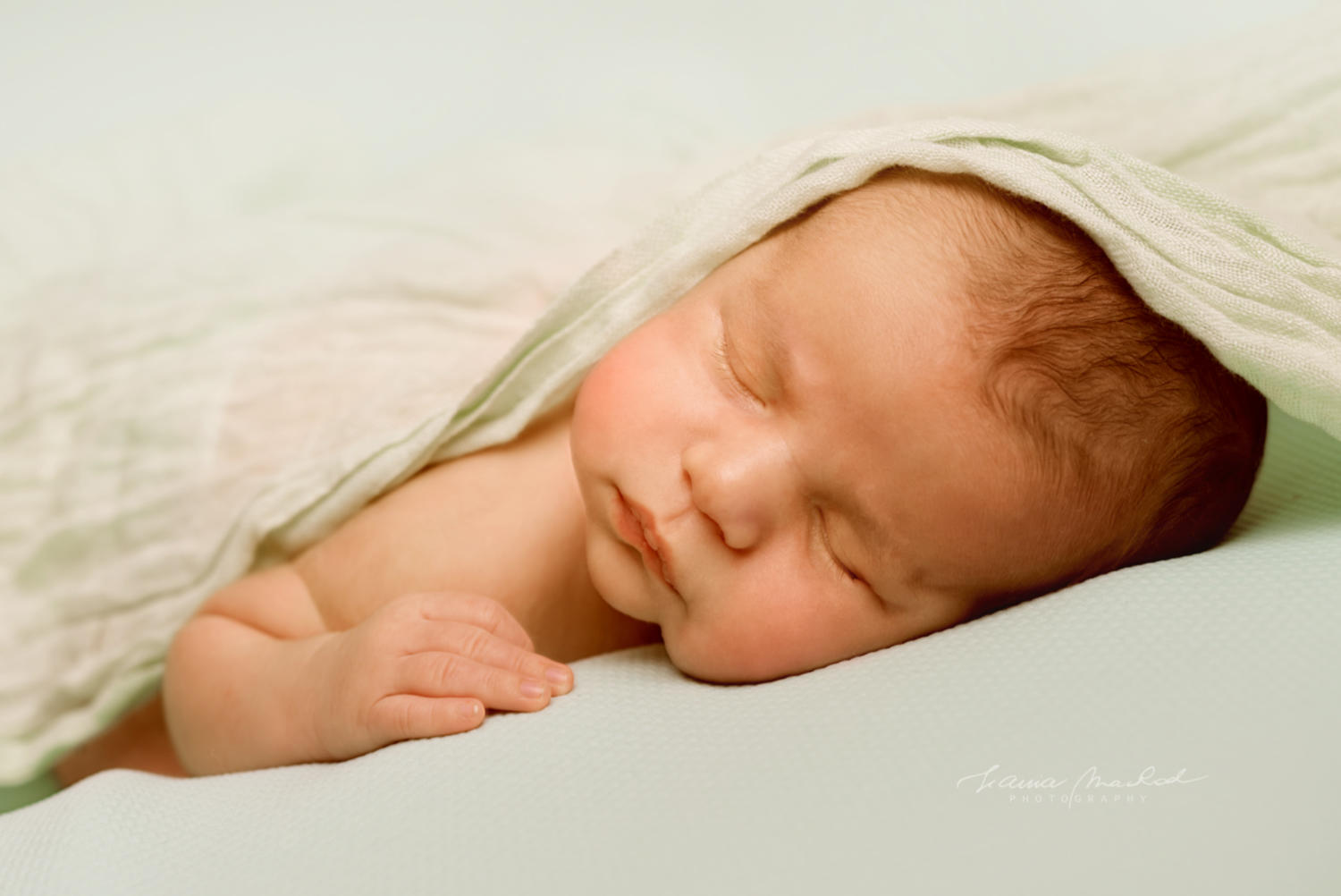 Newborn baby sleeps during a photoshoot in studio in Porto